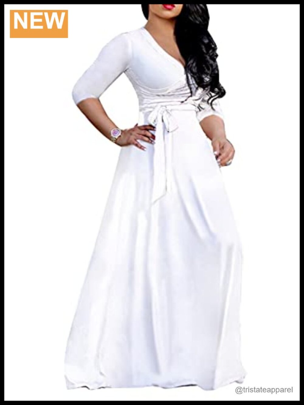 Womens Floral Print Long Maxi Dress V-Neck 3/4 Sleeve Party Formal